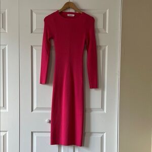 Long Sleeve Sweater Dress Hot Pink Anrabess